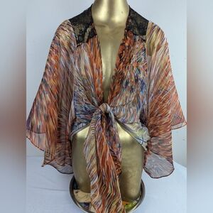 Muse Bohemia Front Tie Cardigan. Angel wing Sleeves Opaque Fabric Black …